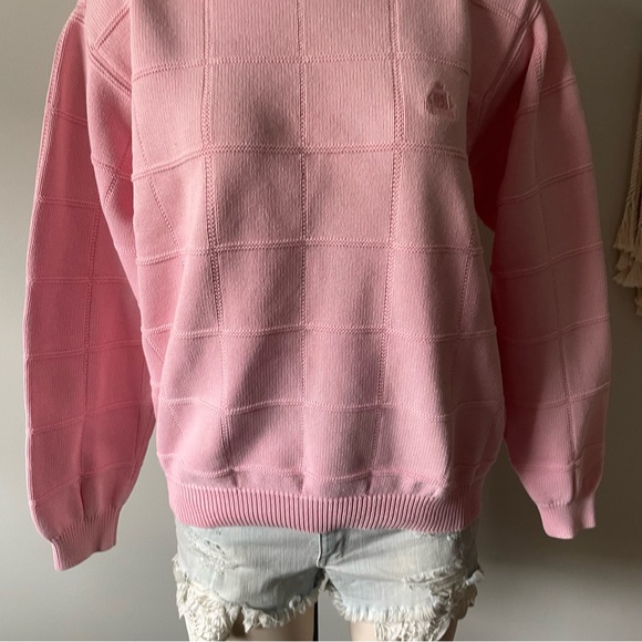 90s Vintage Izod Pink Preppy Knit Sweater Grid Windowpane 100% Cotton Size Large - Picture 5 of 8